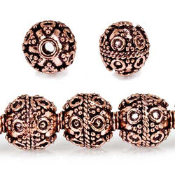 10mm Copper Bead Bead Roval Circle and Miligrain Triangle 8 inch 18 pcs