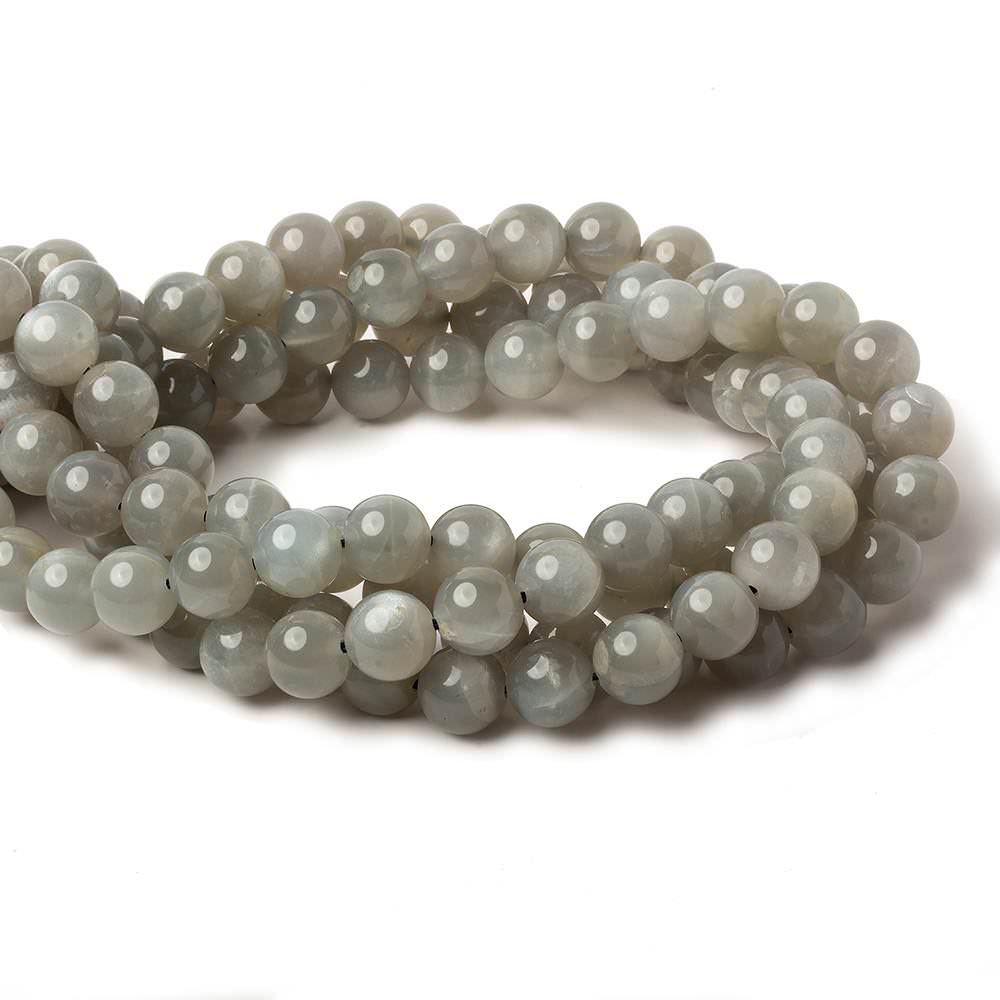 10mm Platinum Grey Moonstone Plain Rounds 16 inch 41 beads AA (ONLINE ORDER ONLY)