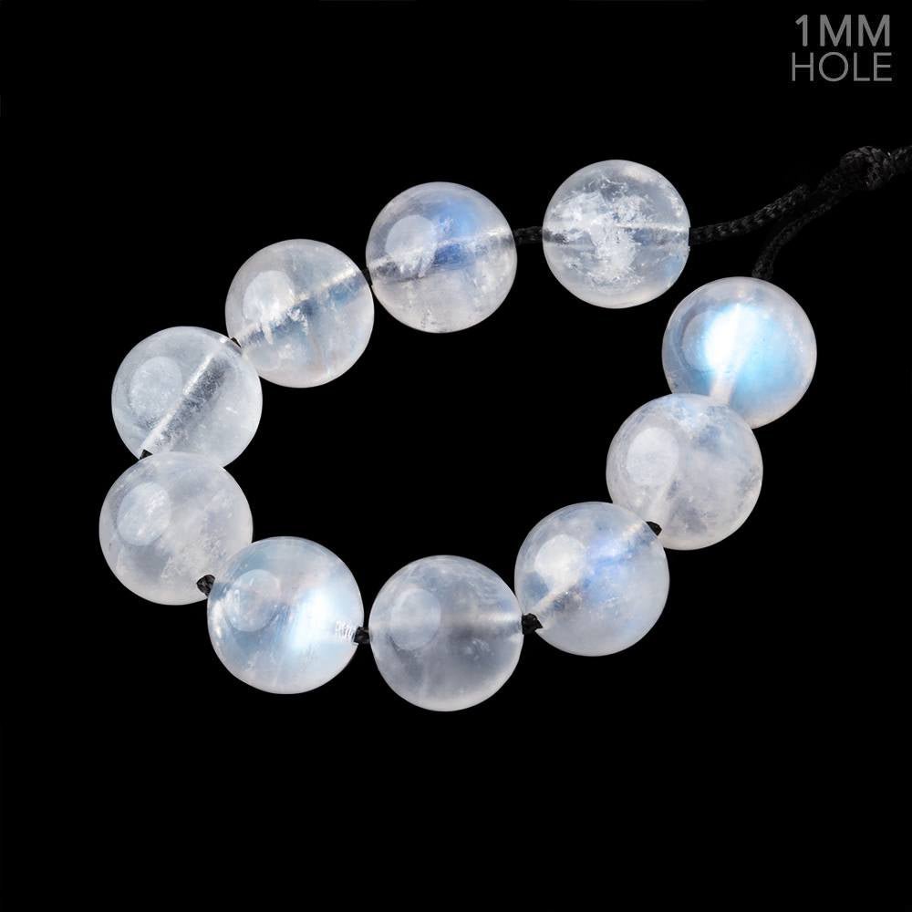 10mm Rainbow Moonstone 1mm Large Hole Plain Rounds Set of 10 Beads (ONLINE ORDER ONLY)