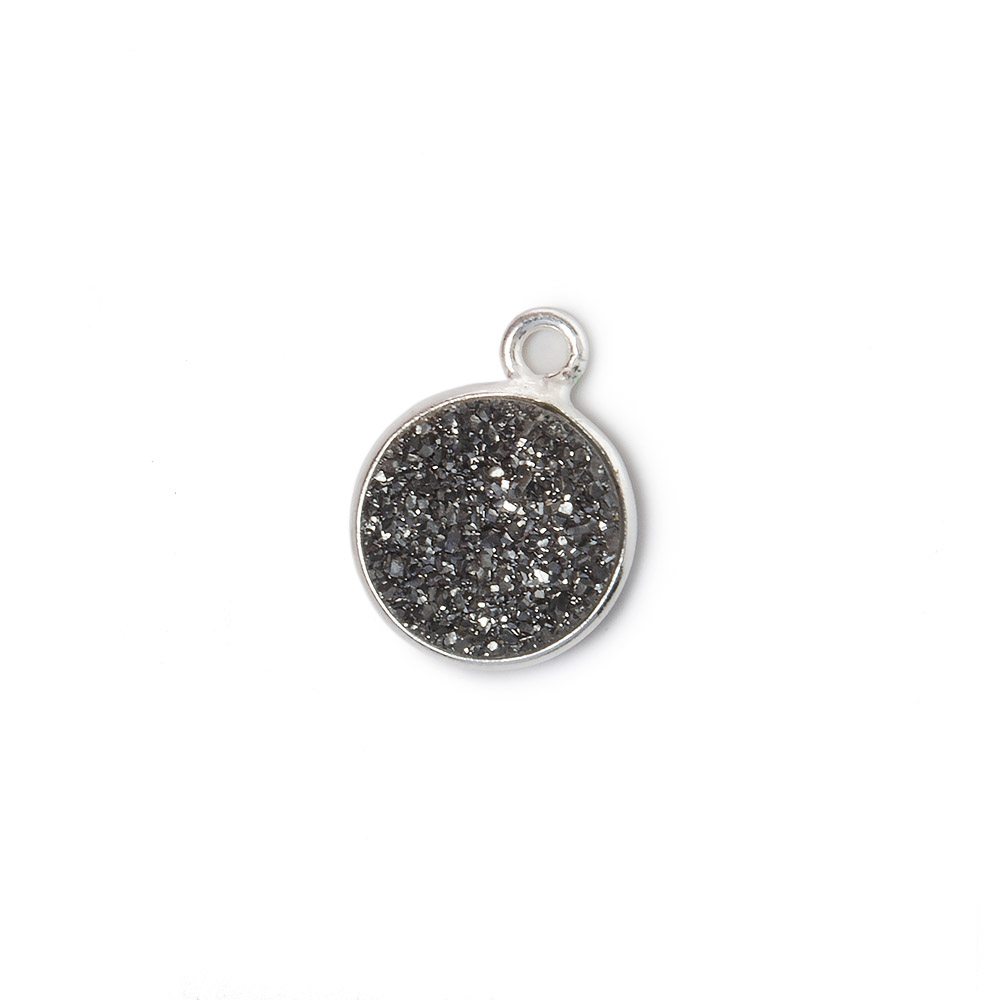 10mm Silver .925 Bezel Metallic Platinum Drusy Coin Pendant  1 piece (ONLINE ORDER ONLY)