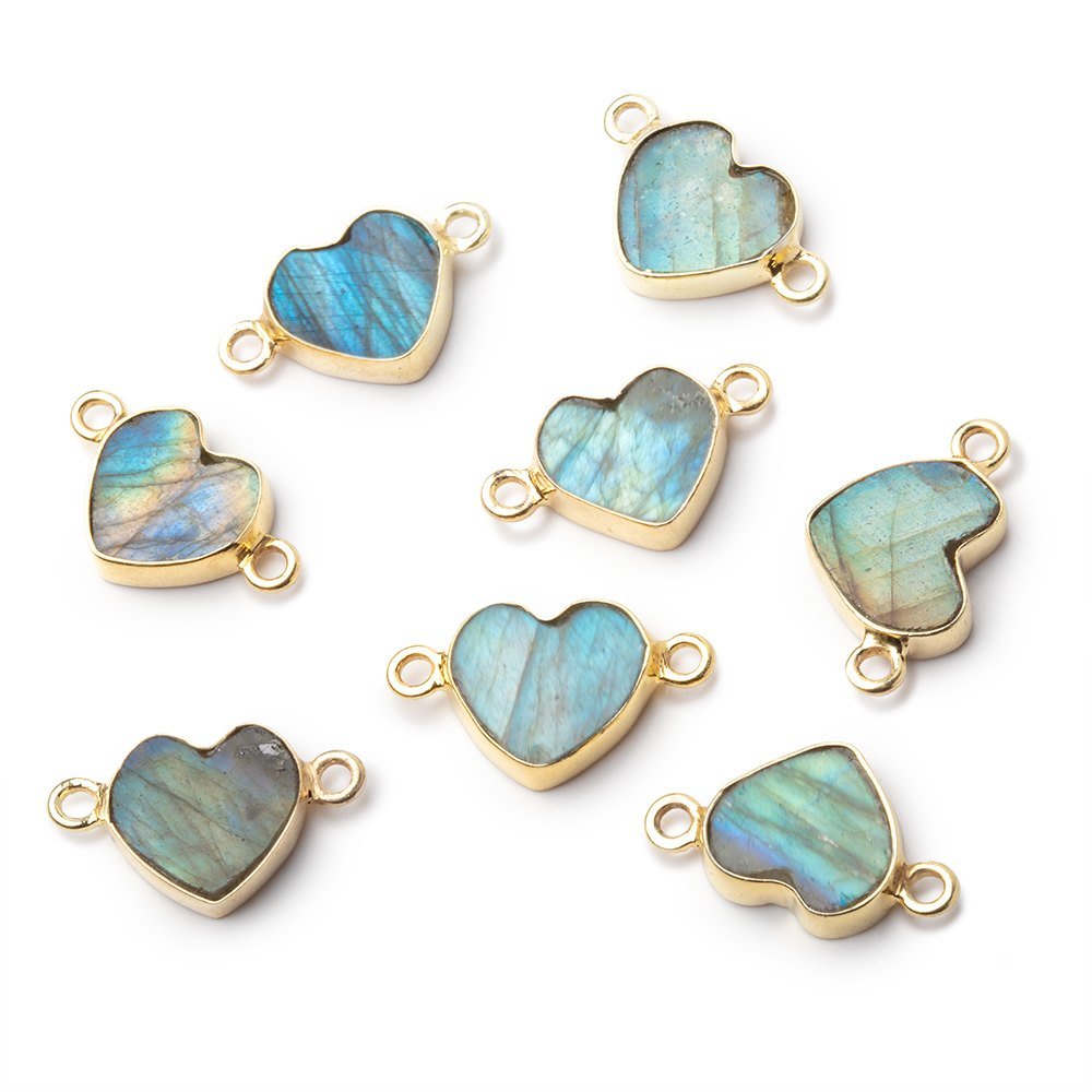 10mm Vermeil Bezel Labradorite Flat Heart Connector 1 piece (ONLINE ORDER ONLY)
