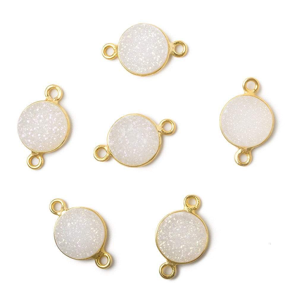 10mm Vermeil Bezel Mystic Pearl White Drusy Coin Connector 1 piece (ONLINE ORDER ONLY)
