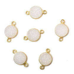 10mm Vermeil Bezel Mystic Pearl White Drusy Coin Connector 1 piece (ONLINE ORDER ONLY)
