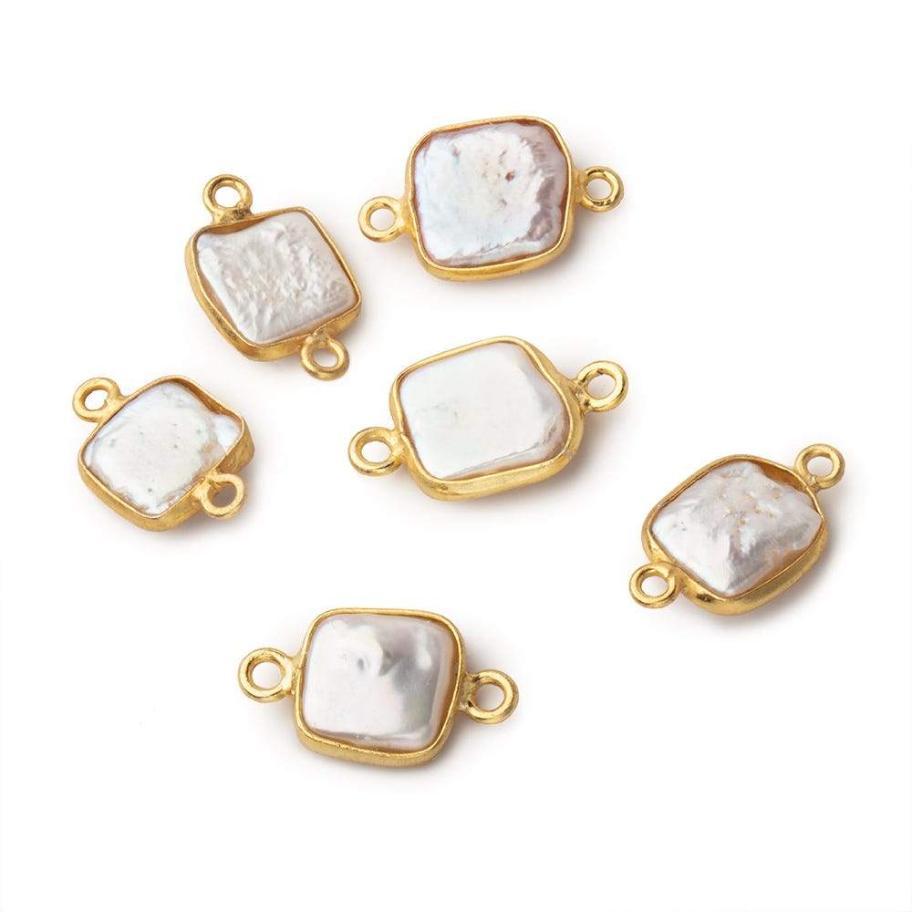 10mm Vermeil Bezel Soft Peach Square Pearl Connector 1 piece (ONLINE ORDER ONLY)