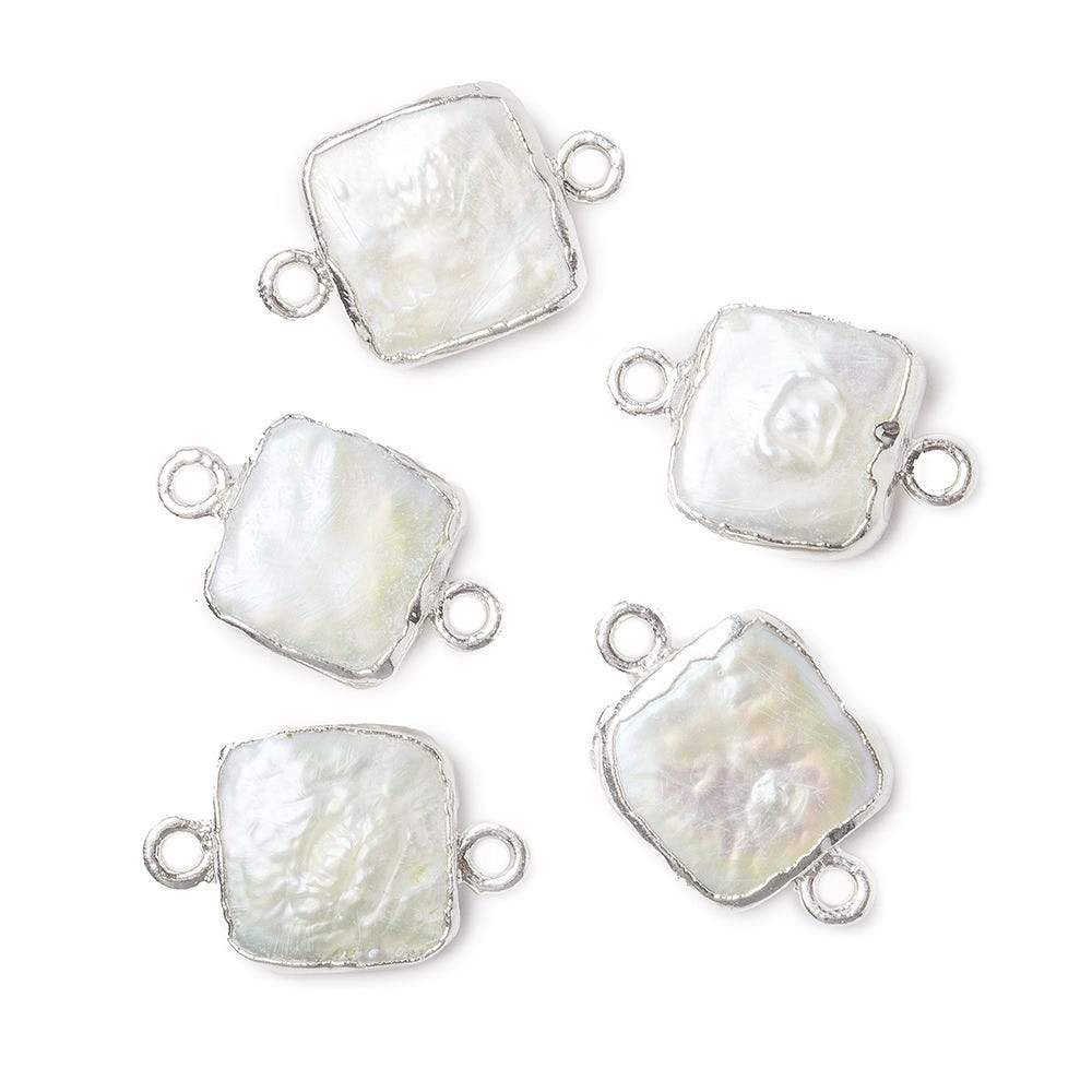 10x10mm Silver Leafed White Square Freshwater Pearl Connector 1 piece (ONLINE ORDER ONLY)