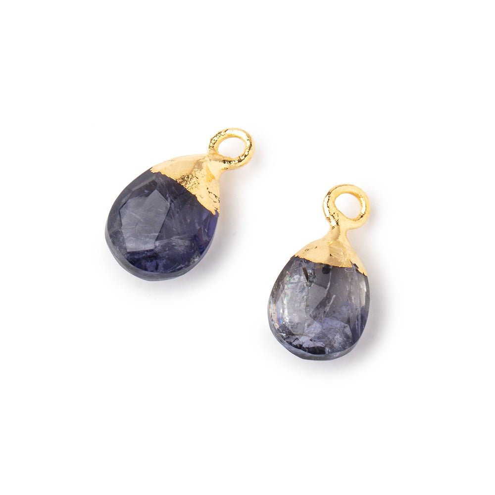 10x7mm Gold Leafed Iolite Faceted Pear Set of 2 Pendants