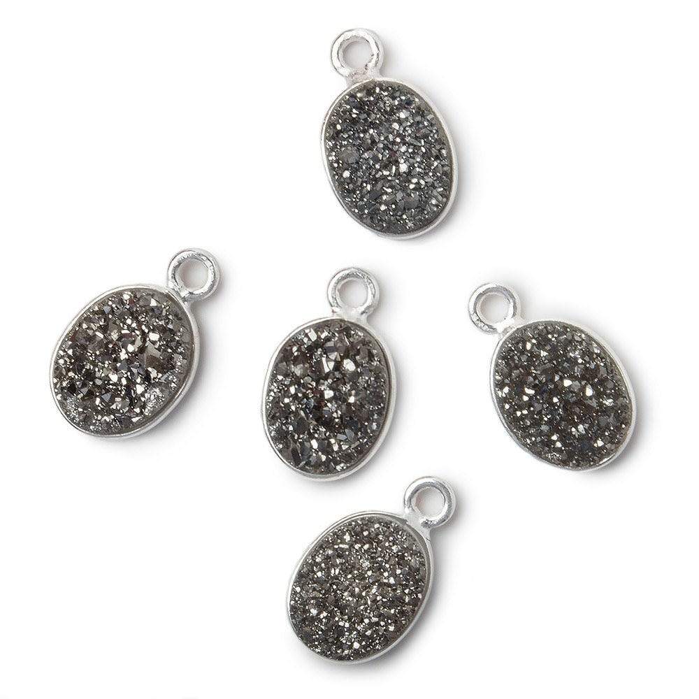 10x8mm Silver .925 Bezel Metallic Platinum Drusy Oval Pendant  1 piece