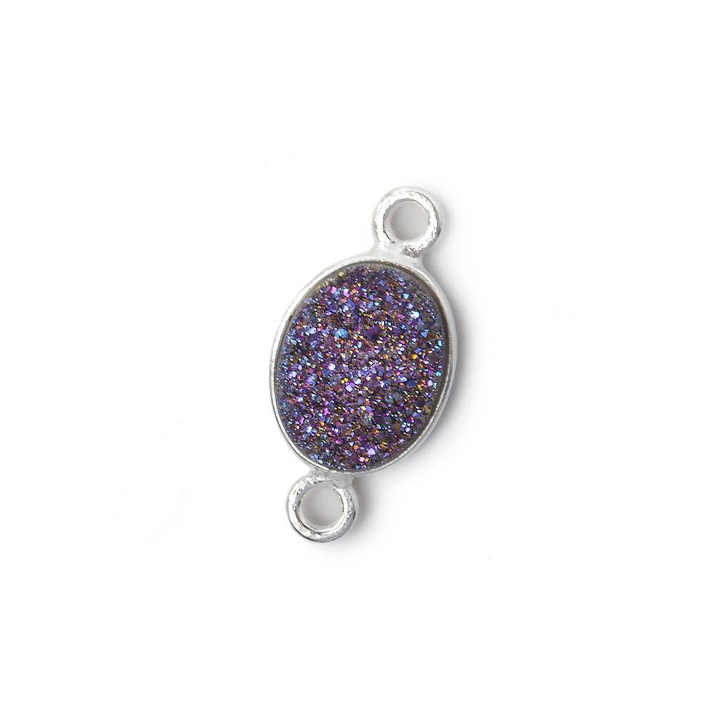 10x8mm Silver .925 Bezel Mystic Peacock Drusy Drusy Oval Connector 1 piece