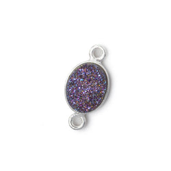 10x8mm Silver .925 Bezel Mystic Peacock Drusy Drusy Oval Connector 1 piece