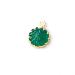 11-12mm Gold Leafed Green Onyx Carved Floral Coin Focal Pendant 1 piece (ONLINE ORDER ONLY)