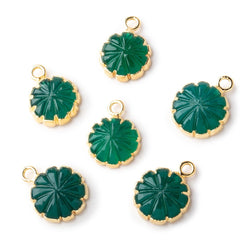 11-12mm Gold Leafed Green Onyx Carved Floral Coin Focal Pendant 1 piece (ONLINE ORDER ONLY)