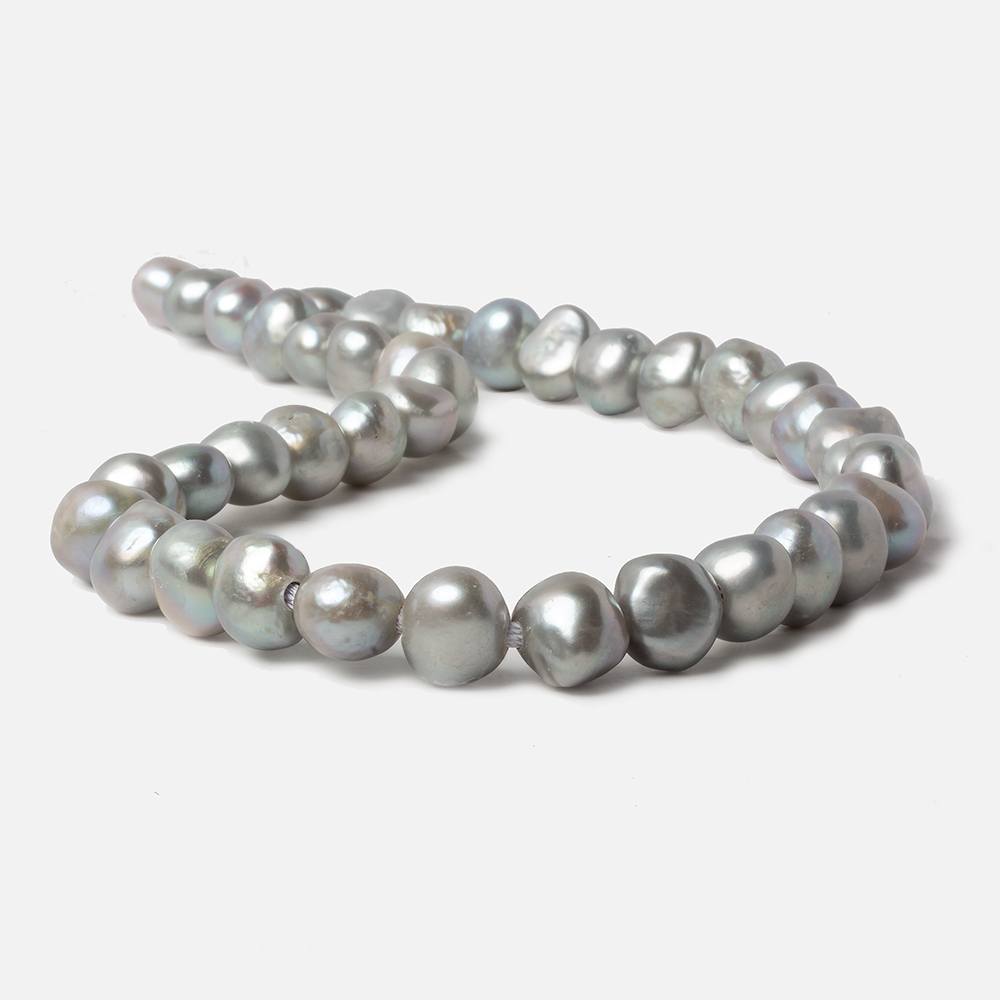 11-12mm Stainless Steel Silver Baroque large hole Freshwater Pearls 16 inch 39 pieces (ONLINE ORDER ONLY)