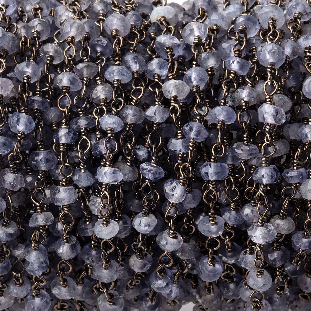 3mm Iolite faceted rondelle Black Gold Chain by the foot 36 pieces