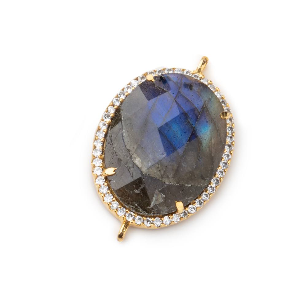 22x18mm Vermeil Bezeled White CZ & Labradorite Oval Connector 1 pc (ONLINE ORDER ONLY)