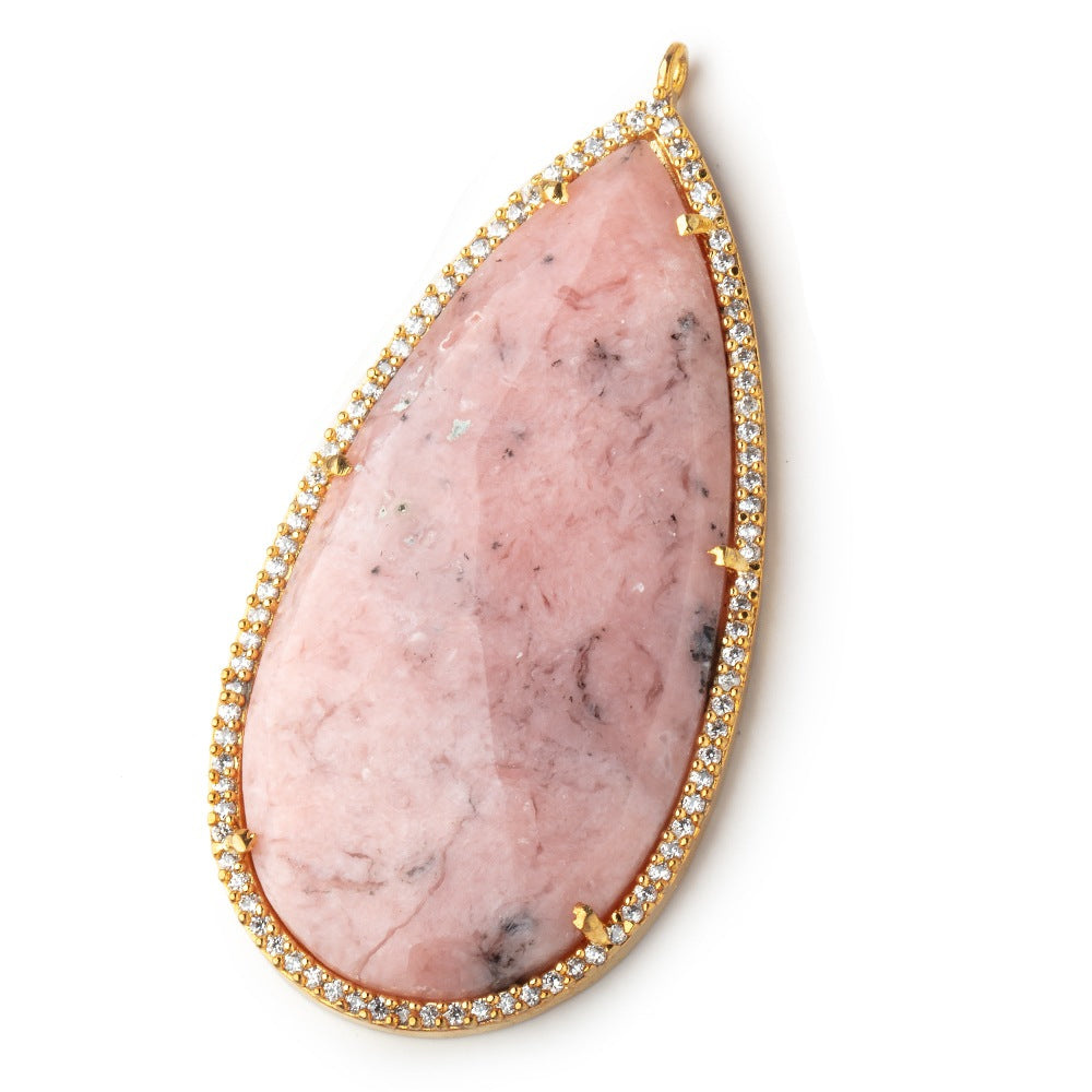 50x25mm Vermeil Bezeled White CZ & Pink Opal Faceted Pear Pendant 1 piece (ONLINE ORDER ONLY)