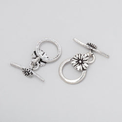 11.5mm Antiqued Sterling Silver Flower Toggle 1 piece