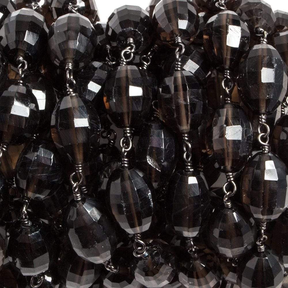 11.5x8.5mm Smoky Quartz faceted nugget Black Gold plated Chain by the foot (ONLINE ORDER ONLY)
