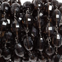 11.5x8.5mm Smoky Quartz faceted nugget Black Gold plated Chain by the foot (ONLINE ORDER ONLY)