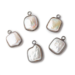 11mm Black Gold Bezel Off White Square Pearl Pendant 1 piece (ONLINE ORDER ONLY)