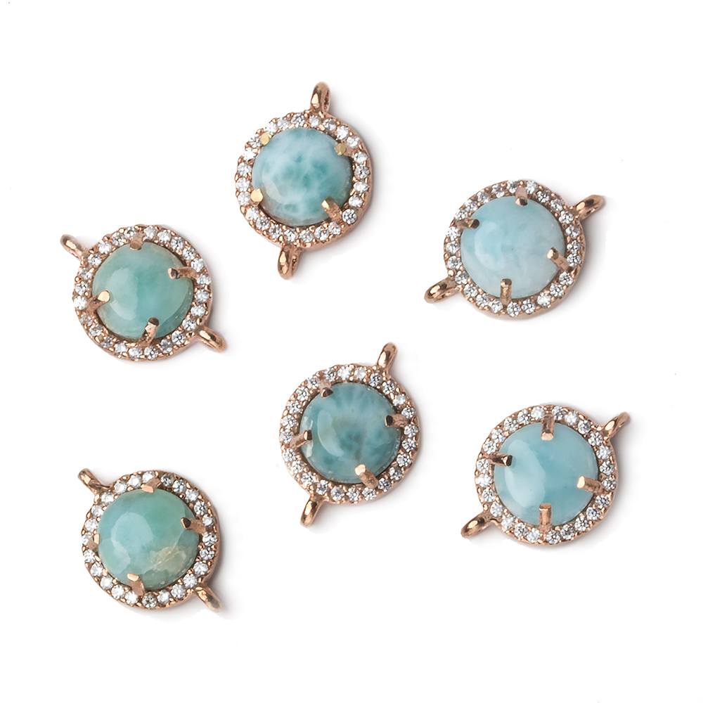11mm Rose Gold Bezel White CZ and Larimar Coin Connector 1 focal piece