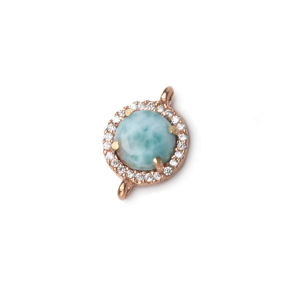 11mm Rose Gold Bezel White CZ and Larimar Coin Connector 1 focal piece