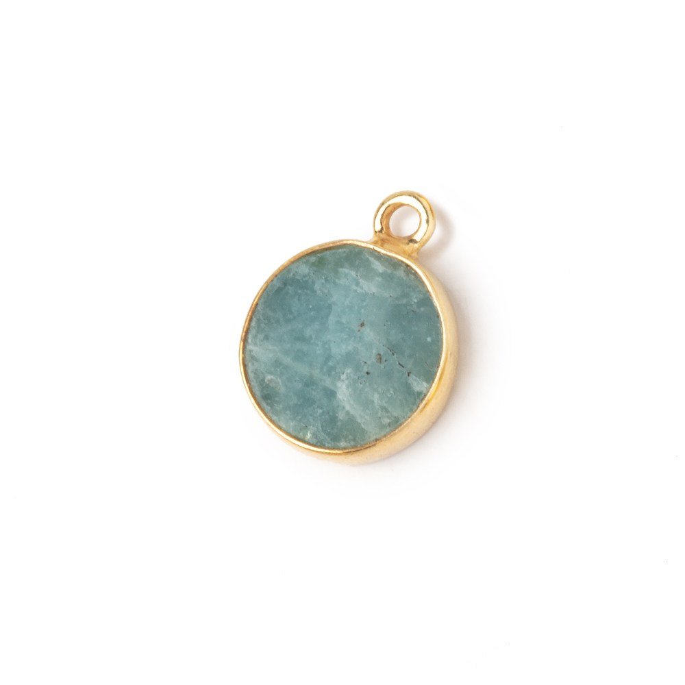 11mm Vermeil Bezel Aquamarine Flat Coin Pendant 1 piece (ONLINE ORDER ONLY)
