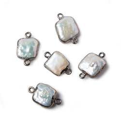 11x11mm Black Gold Leafed White Square Freshwater Pearl Connector 1 piece