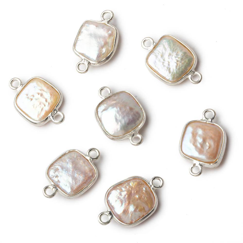 11x11mm Sterling Silver Bezel White Square Pearl Connector 1 piece (ONLINE ORDER ONLY)