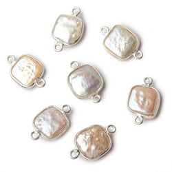 11x11mm Sterling Silver Bezel White Square Pearl Connector 1 piece (ONLINE ORDER ONLY)