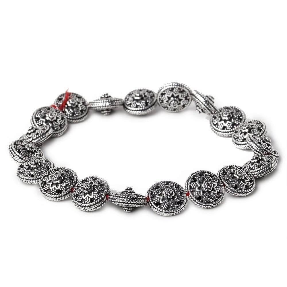12x7mm Antiqued Sterling Silver Plated Copper Bead Floral Disc 8 inch 18 pcs (ONLINE ORDER ONLY)