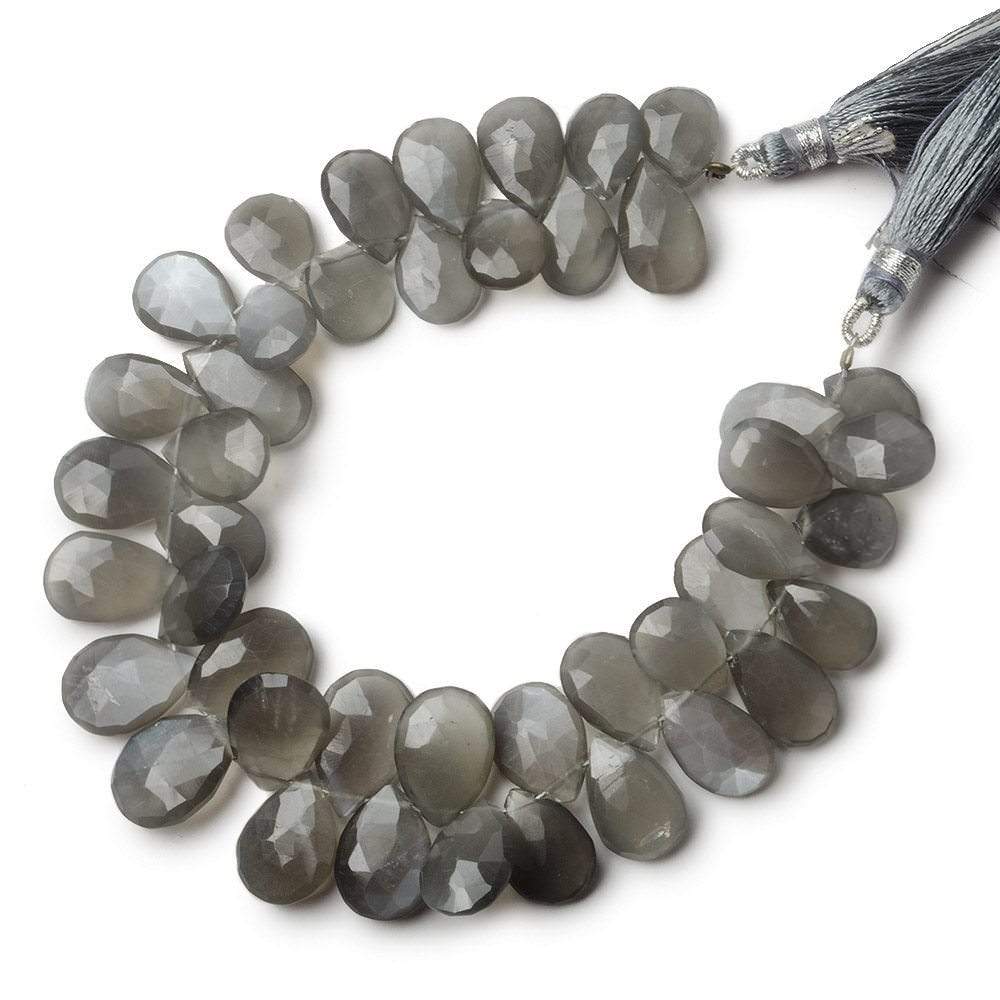 11x8-15x10mm Platinum Grey Moonstone Faceted Pear Beads 7.5 inch 43 pieces A (ONLINE ORDER ONLY)