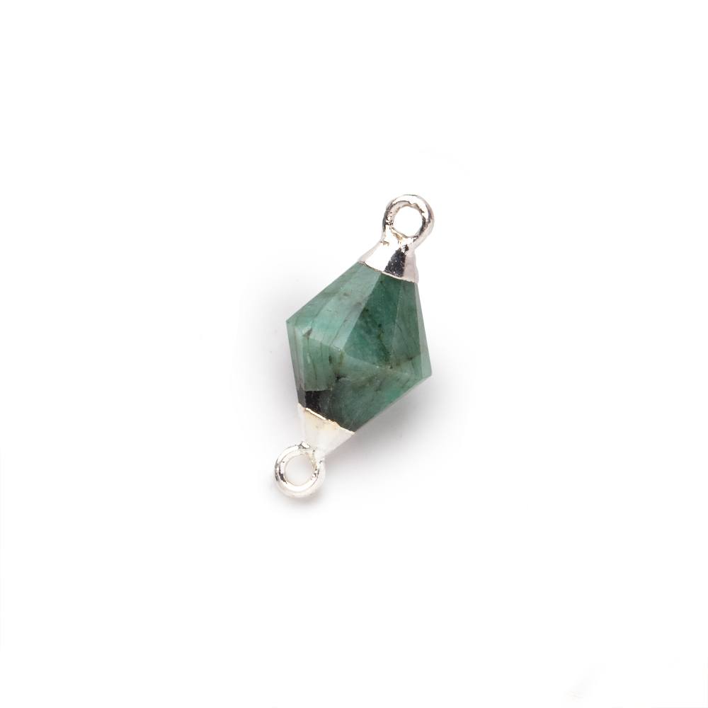 11x8mm Silver Leaf Emerald Faceted Bi-Cone Connector 1 focal piece (ONLINE ORDER ONLY)