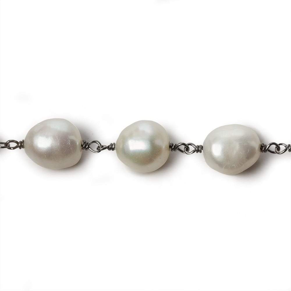 11x9mm Off White Baroque Pearl Black Gold .925 Silver Chain by the foot 18 pieces (ONLINE ORDER ONLY)