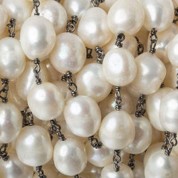 11x9mm Off White Baroque Pearl Black Gold .925 Silver Chain by the foot 18 pieces (ONLINE ORDER ONLY)