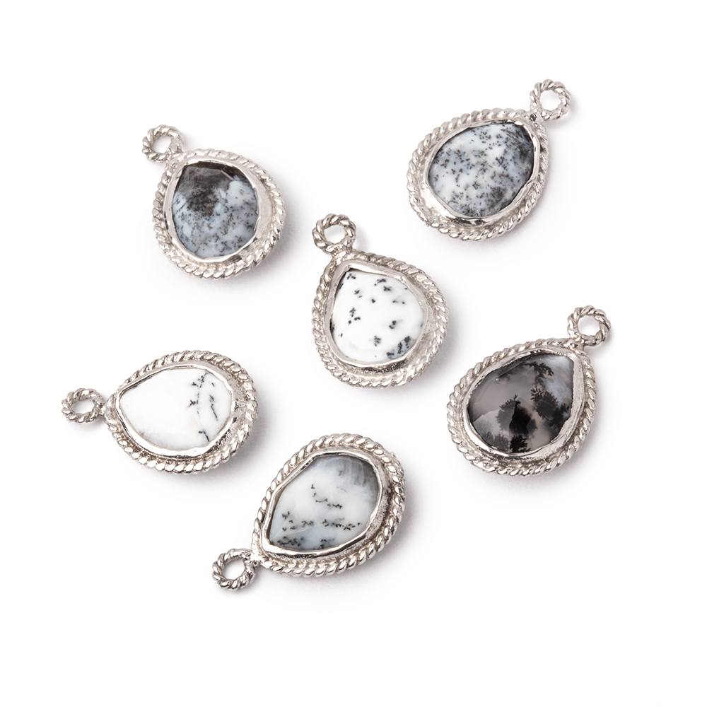 11x9mm Sterling Silver Rope Bezel Dendritic Opal Faceted Pear 1 Pendant (ONLINE ORDER ONLY)