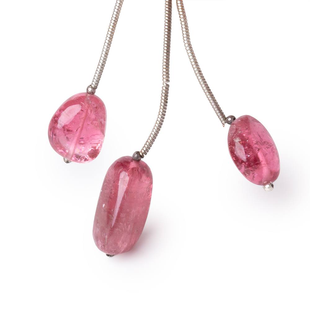 12-16.5mm Rubellite Tourmaline Plain Nugget Focal Beads Set of 3 AA (ONLINE ORDER ONLY)