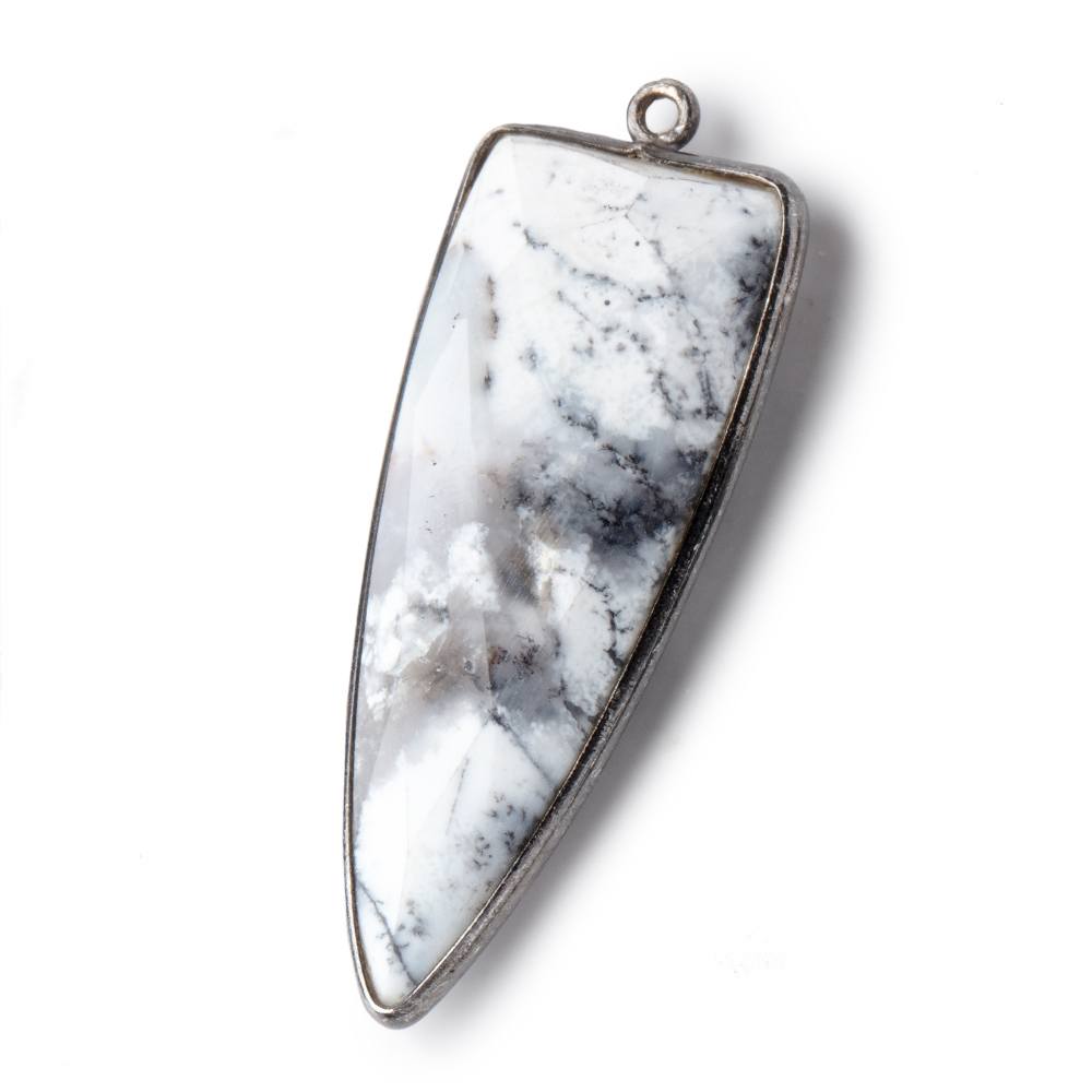 42x17mm Black Gold Bezel Dendritic Opal faceted point 1 focal bead