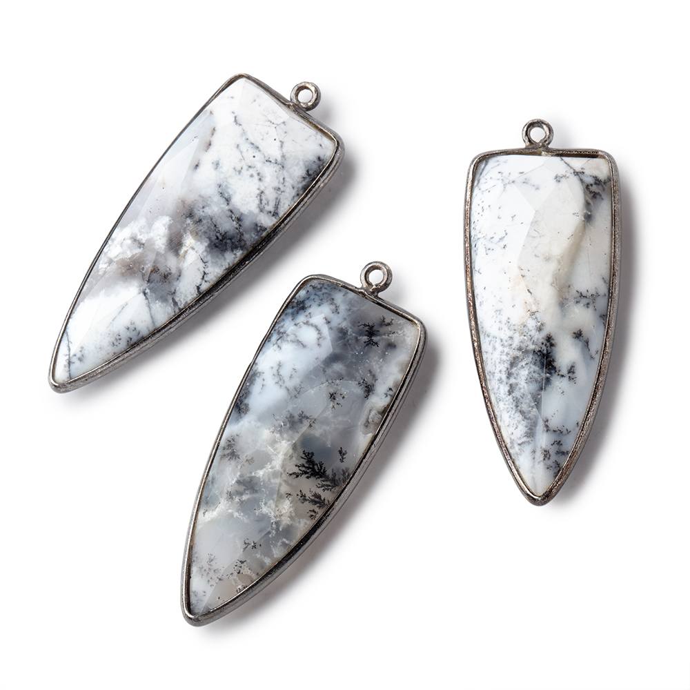 42x17mm Black Gold Bezel Dendritic Opal faceted point 1 focal bead