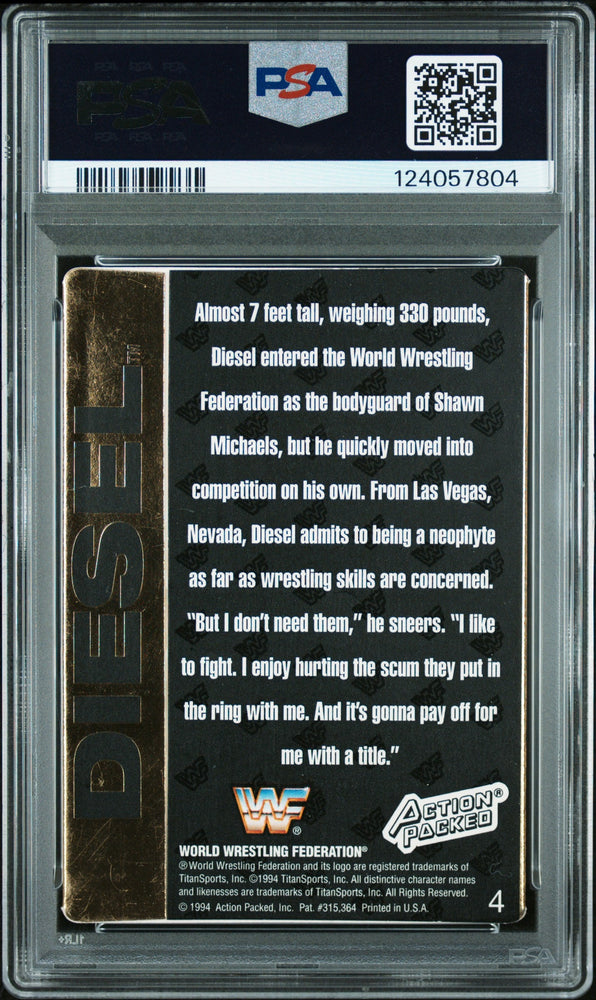 Graded 1994 Action Packed WWF Kevin Nash Diesel #4 Rookie RC Signed Wrestling Card PSA 5 Card - Auto Grade Authentic
