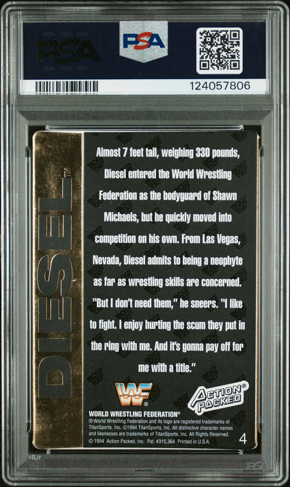 Graded 1994 Action Packed WWF Kevin Nash Diesel #4 Rookie RC Signed Wrestling Card PSA 6 Card - Auto Grade Authentic
