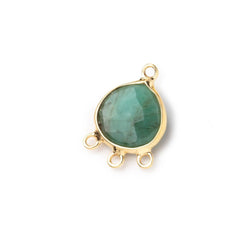 12mm Vermeil Bezel Emerald Faceted Heart 3 ring Connector 1 Focal piece