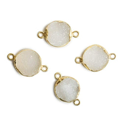 12mm Vermeil Bezel White Drusy Coin 2 ring Charm Connector 1 piece