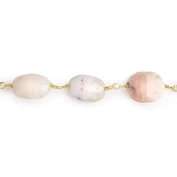 12x10-14x10mm Pink Peruvian Opal faceted oval Gold Chain by the foot 17 pieces (ONLINE ORDER ONLY)
