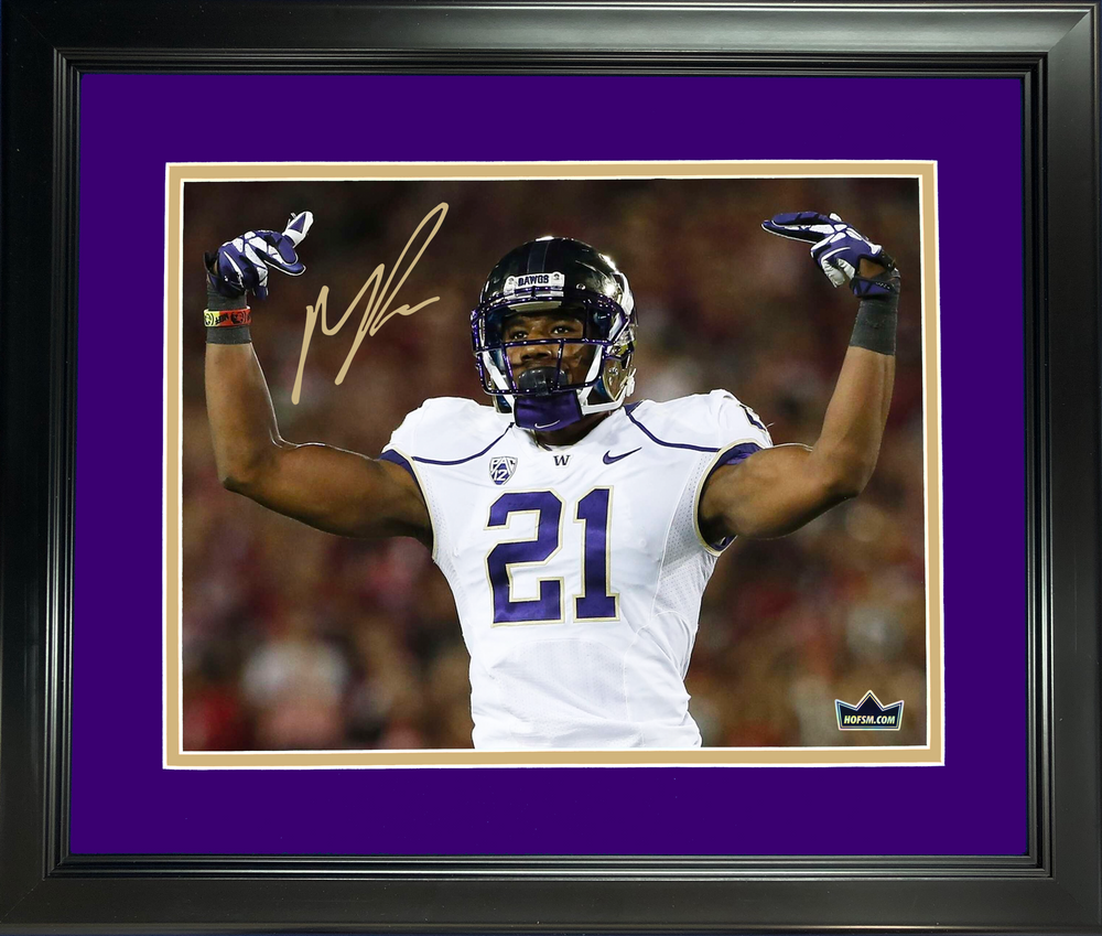 Framed Marcus Peters Facsimile Laser Engraved Signature Auto Washington Huskies 11"x14" College Football Photo HOFSM Holo (ONLINE ORDER ONLY)