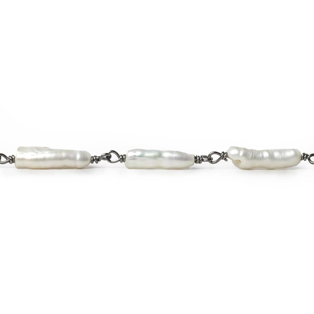 12x5-15x4mm White Biwa straight drill Black Gold .925 Silver Chain by the foot 16 pcs (ONLINE ORDER ONLY)