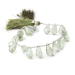 12x7mm Prasiolite Concave Faceted Tear Drop Beads 7.5 inch 17 pieces AAA