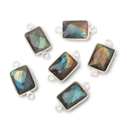 12x9mm Silver Bezel Labradorite Faceted Rectangle with Multi Flash 1 Connector