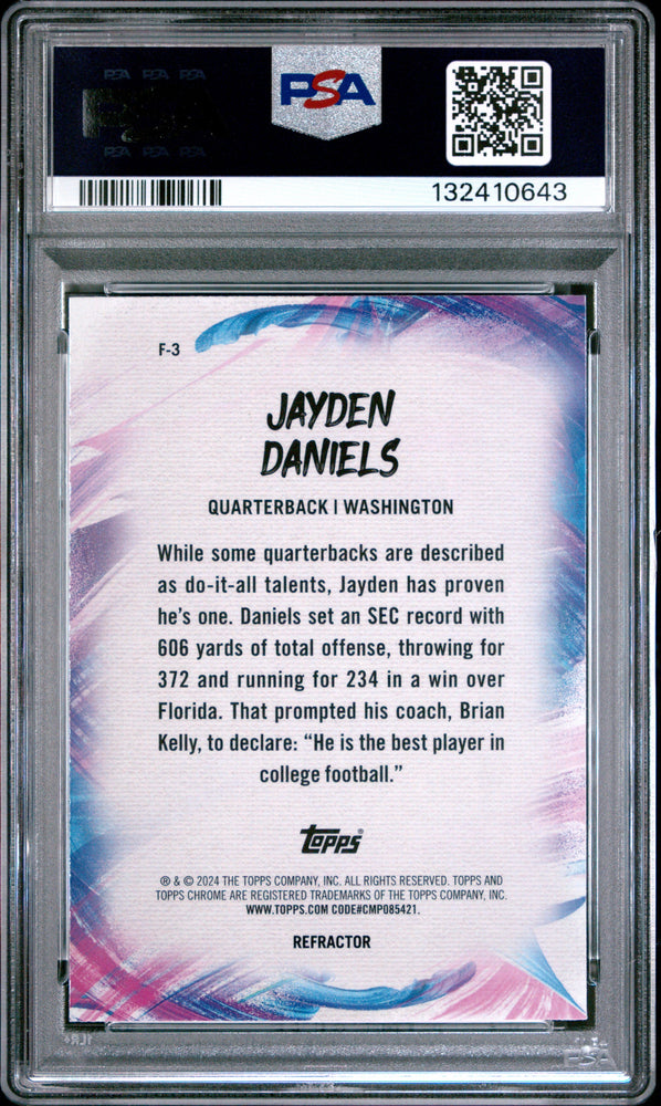Graded 2024 Topps Chrome Jayden Daniels #F3 Finesse Refractor Rookie RC Football Card PSA 10 Gem Mint (ONLINE ORDER ONLY)