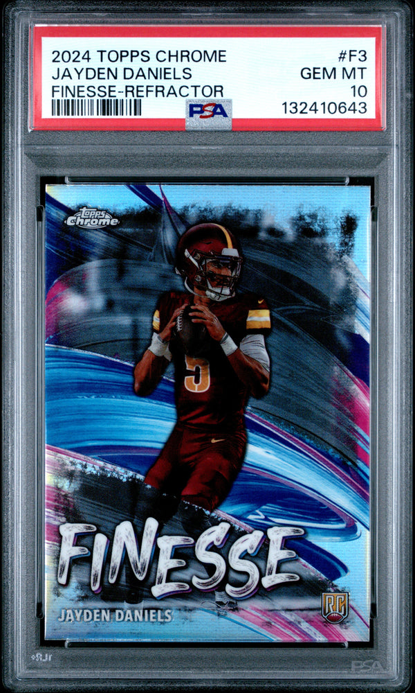 Graded 2024 Topps Chrome Jayden Daniels #F3 Finesse Refractor Rookie RC Football Card PSA 10 Gem Mint (ONLINE ORDER ONLY)