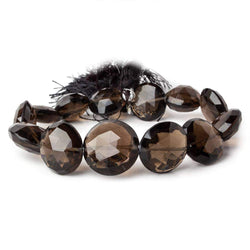 13.5-18mm Dark Smoky Quartz Faceted Coins 7.75 inch 13 beads AAA (ONLINE ORDER ONLY)
